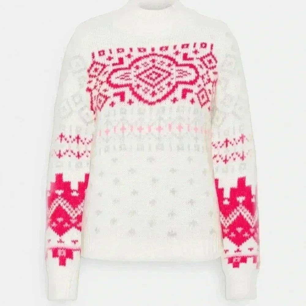 GAP TRIBAL PATTERN PINK HIGH NECK ALPACA WOOL SWEATER NWT SOZE MEDIUM